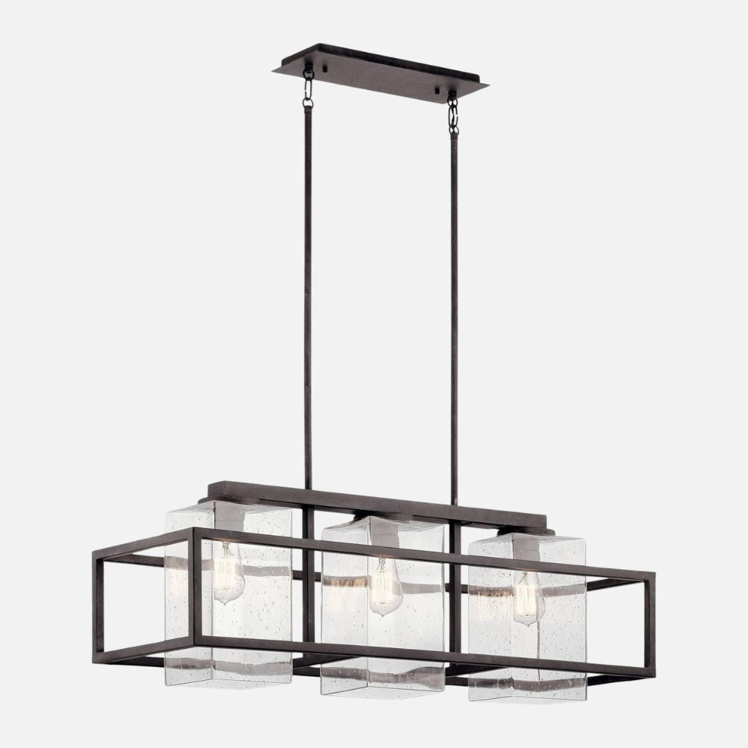 Outdoor Chandelier Light, 3-Light Linear Fixture with Weathered Zinc Finish