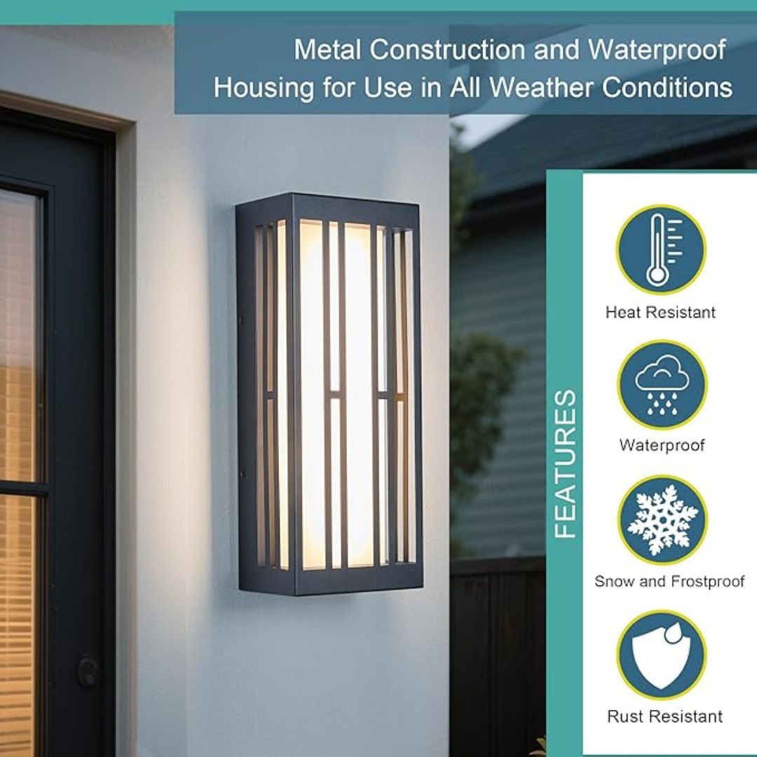 Outdoor Wall Light Waterproof Dimmable LED 1700LM Black Metal Acrylic