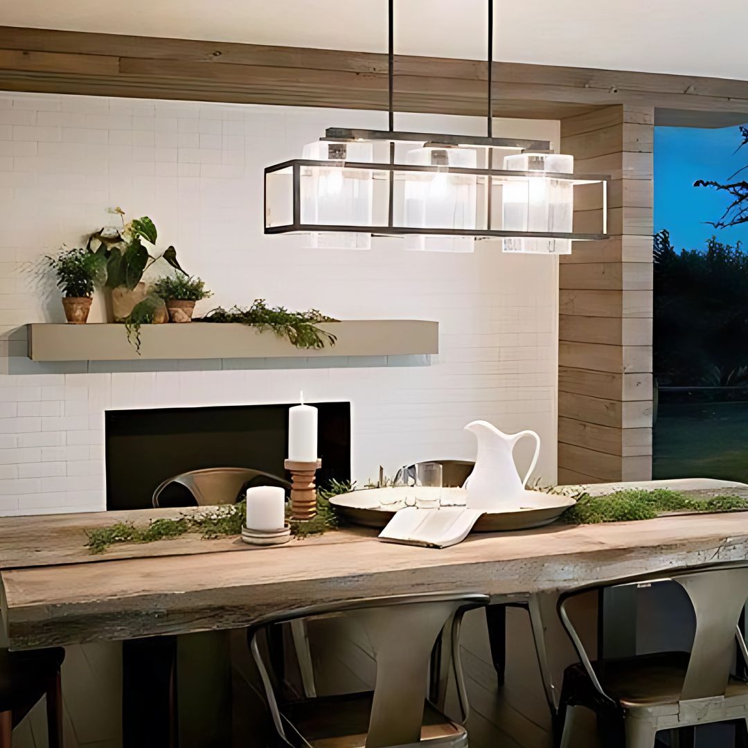Outdoor Chandelier Light, 3-Light Linear Fixture with Weathered Zinc Finish