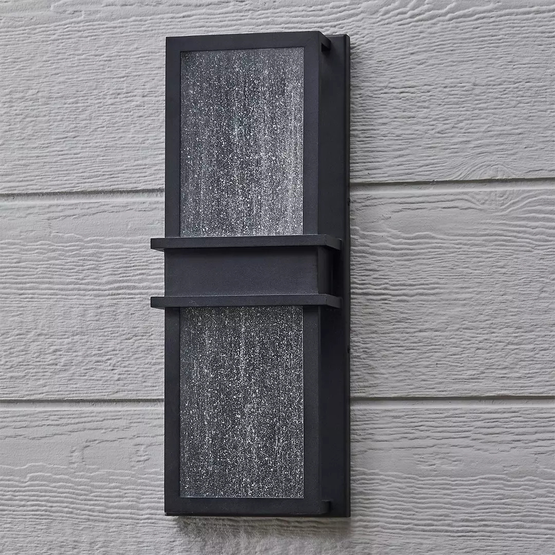 LED Outdoor Wall Sconce Black Seeded Glass 18in Dimmable Waterproof