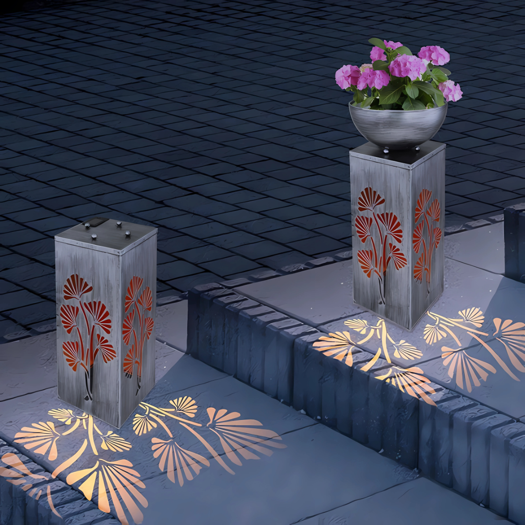 Solar LED Outdoor Light with Removable Planter Silver Metal