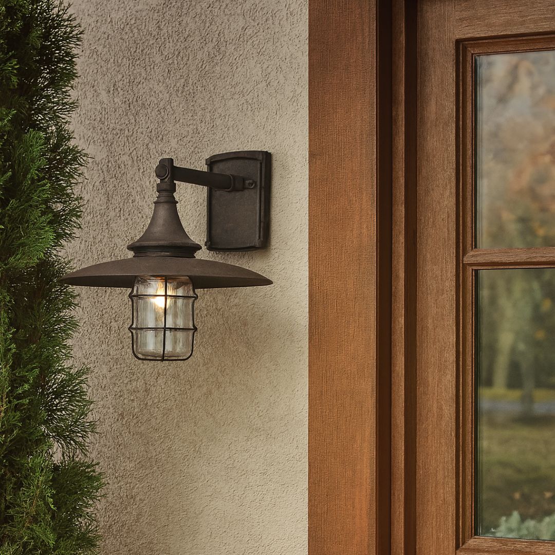 Outdoor Wall Lantern Light Fixture with Cage Shade and Clear Glass