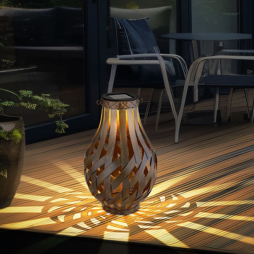 Solar LED Garden Lights Set, Brown Bamboo, IP44, 2-Pack