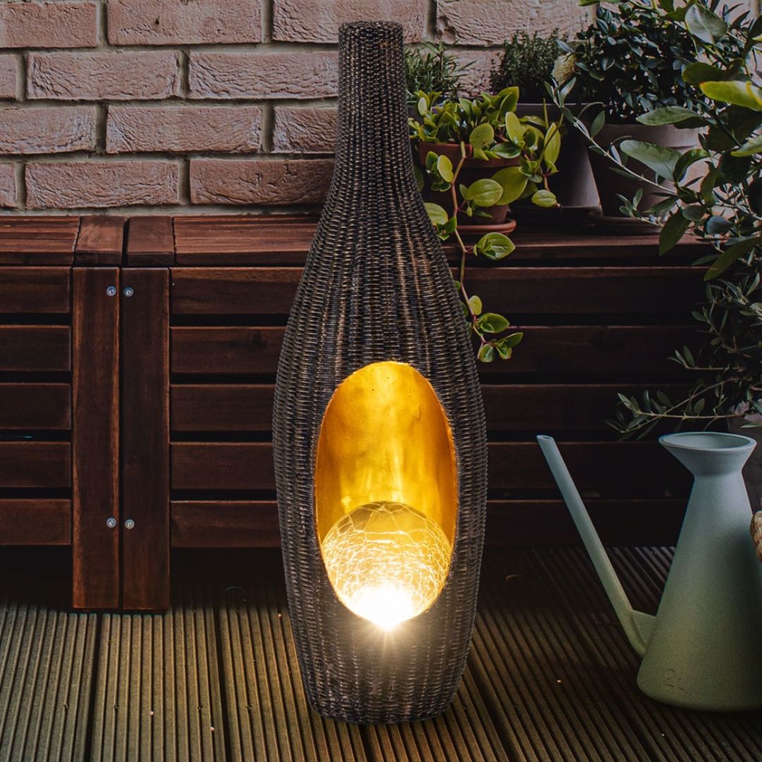 Solar LED Rattan Garden Lamp with Glass Ball Gold