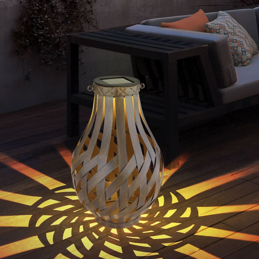 Solar LED Garden Lights Set, Brown Bamboo, IP44, 2-Pack