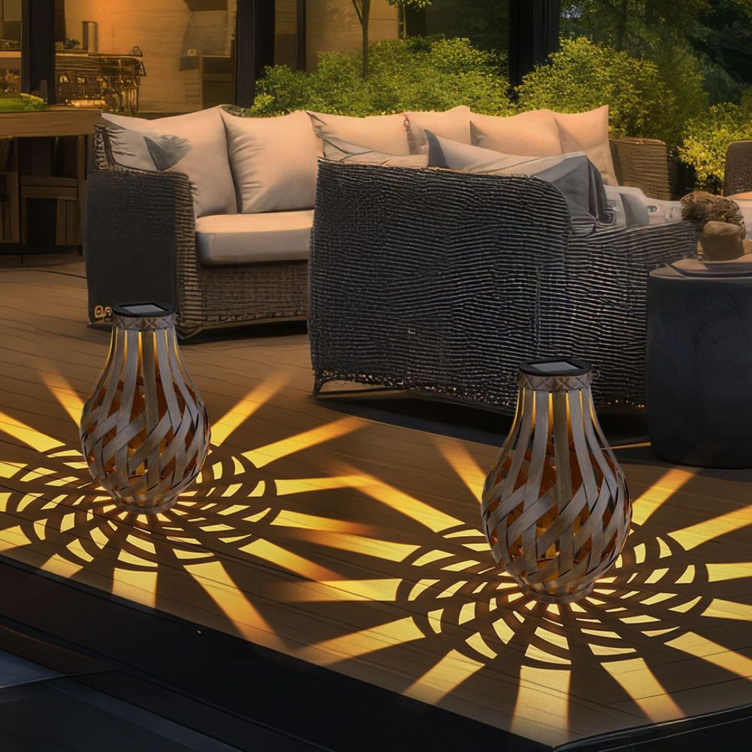 Solar LED Garden Lights Set, Brown Bamboo, IP44, 2-Pack
