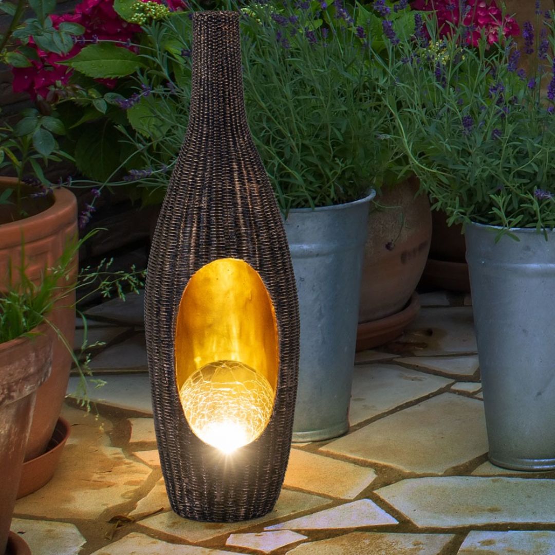 Solar LED Rattan Garden Lamp with Glass Ball Gold