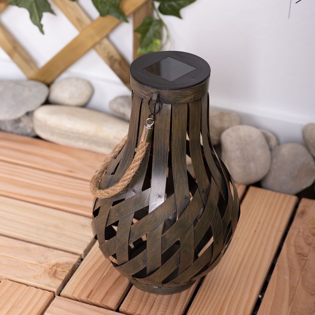 Solar LED Garden Lights Set, Brown Bamboo, IP44, 2-Pack