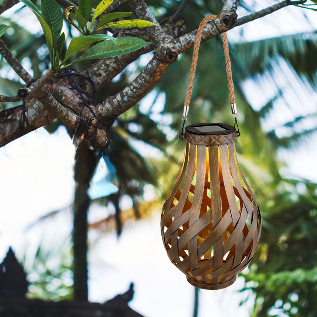 Solar LED Garden Lights Set, Brown Bamboo, IP44, 2-Pack