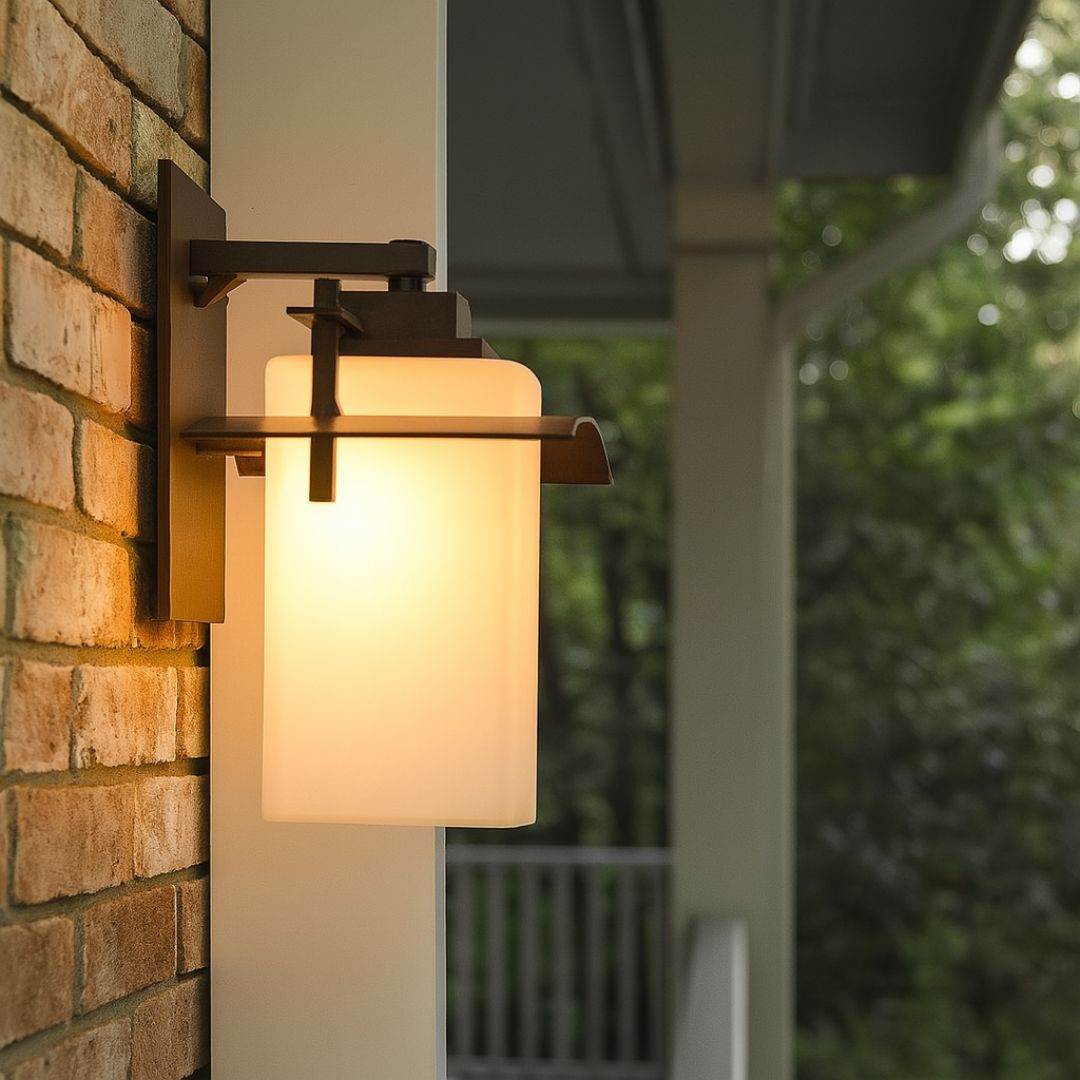 Outdoor Wall Lantern Bronze Glass 13in Weatherproof Hidden Bulb