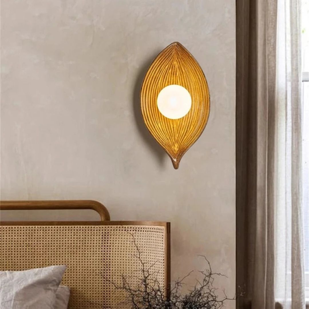 Elegant Leaf Wall Sconce Light with LED Bulbs – Resin Wall Lamp Decoration