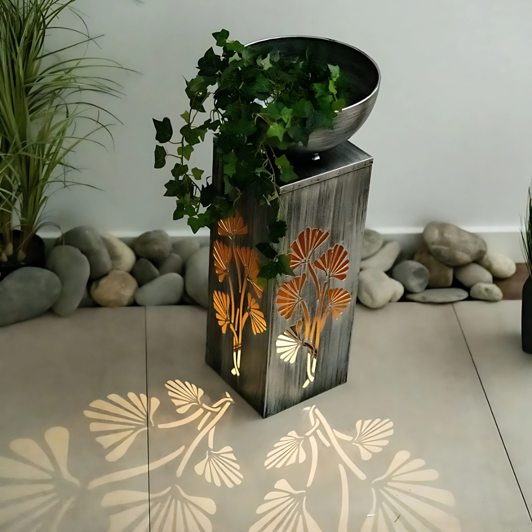Solar LED Outdoor Light with Removable Planter Silver Metal