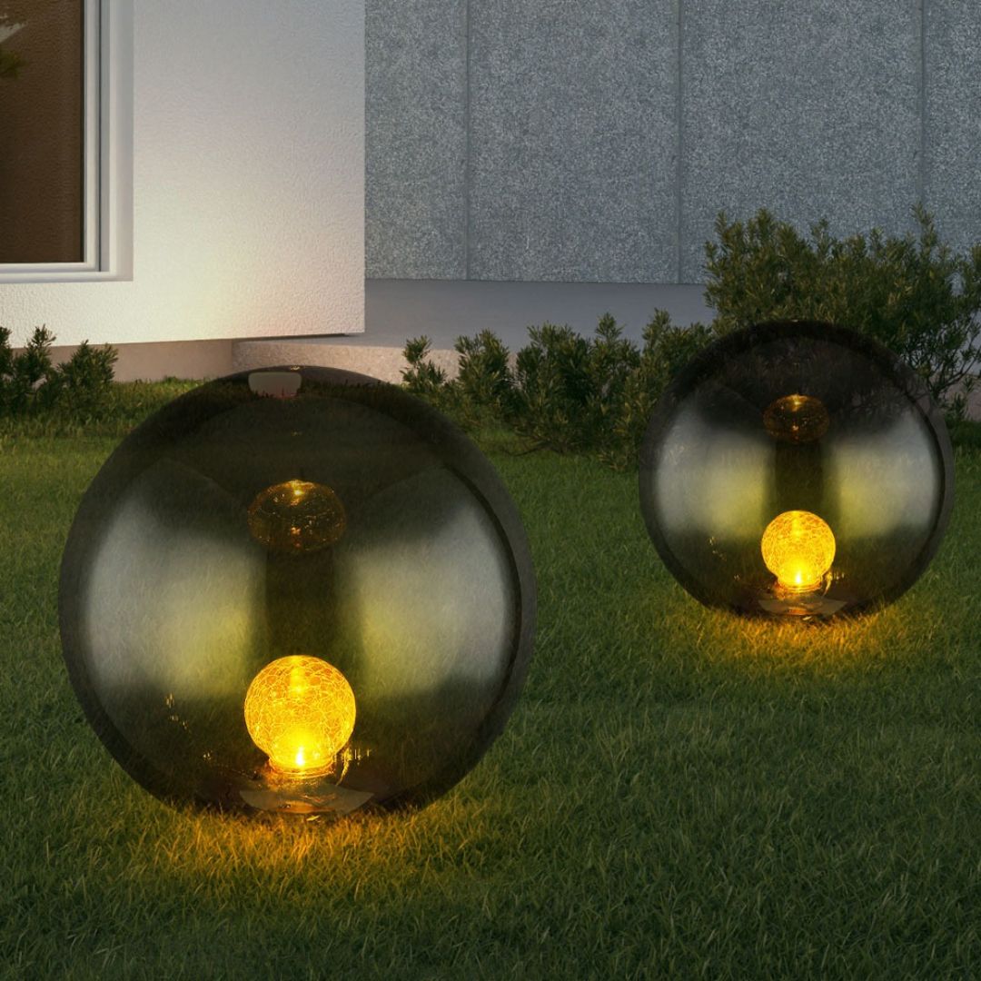 LED Solar Garden Lamp Sphere Crackle Glass Black IP44