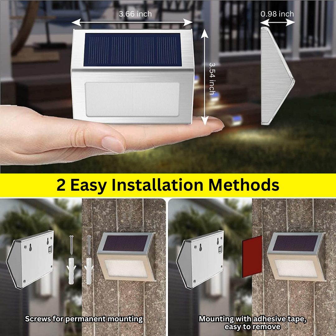Solar Wall Light – Stainless Steel, Waterproof, Auto On/Off