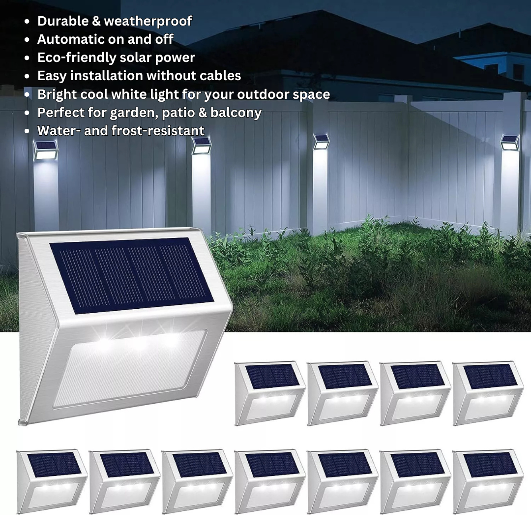 Solar Wall Light – Stainless Steel, Waterproof, Auto On/Off