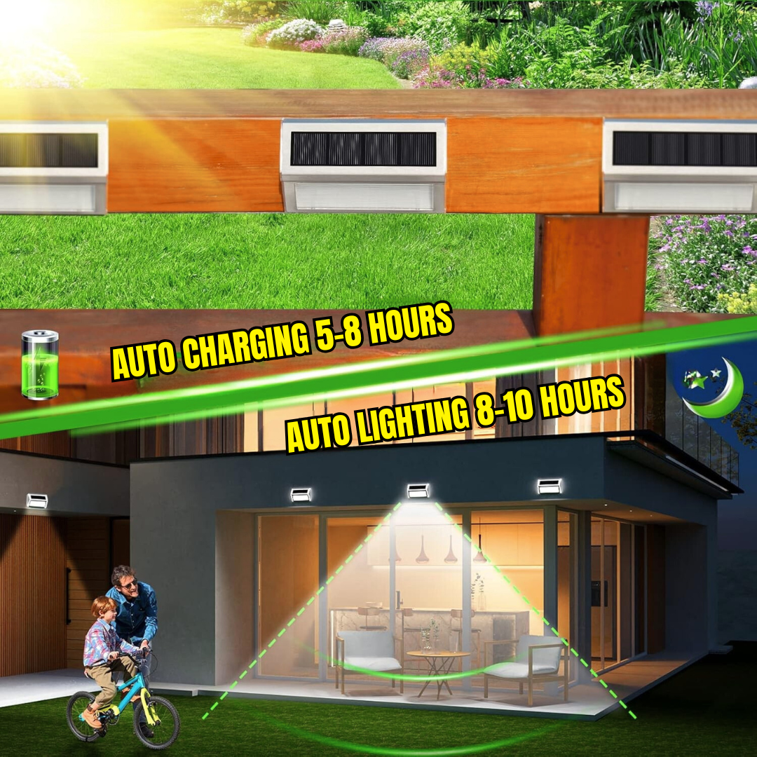 Solar Wall Light – Stainless Steel, Waterproof, Auto On/Off
