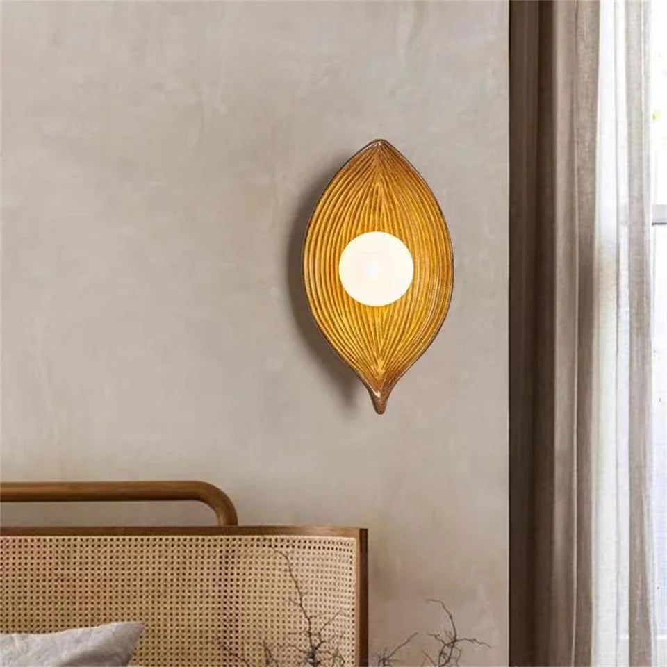 Elegant Leaf Wall Sconce Light with LED Bulbs – Resin Wall Lamp Decoration