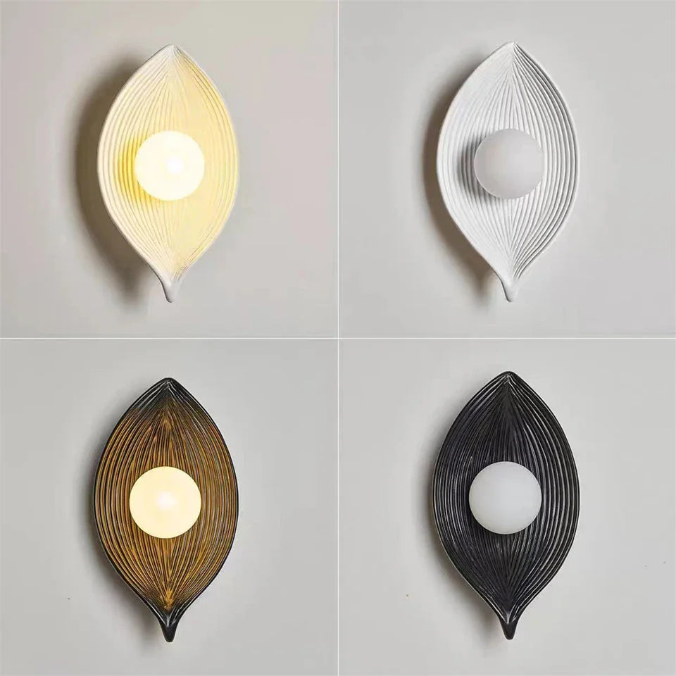Elegant Leaf Wall Sconce Light with LED Bulbs – Resin Wall Lamp Decoration