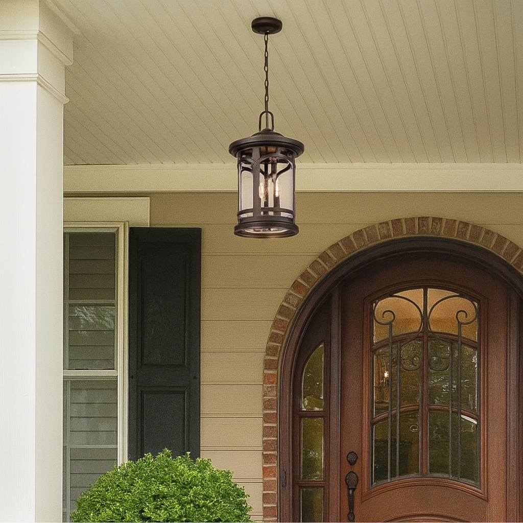 Outdoor Hanging Lantern 18in Bronze Finish Seeded Glass Coastal Armour