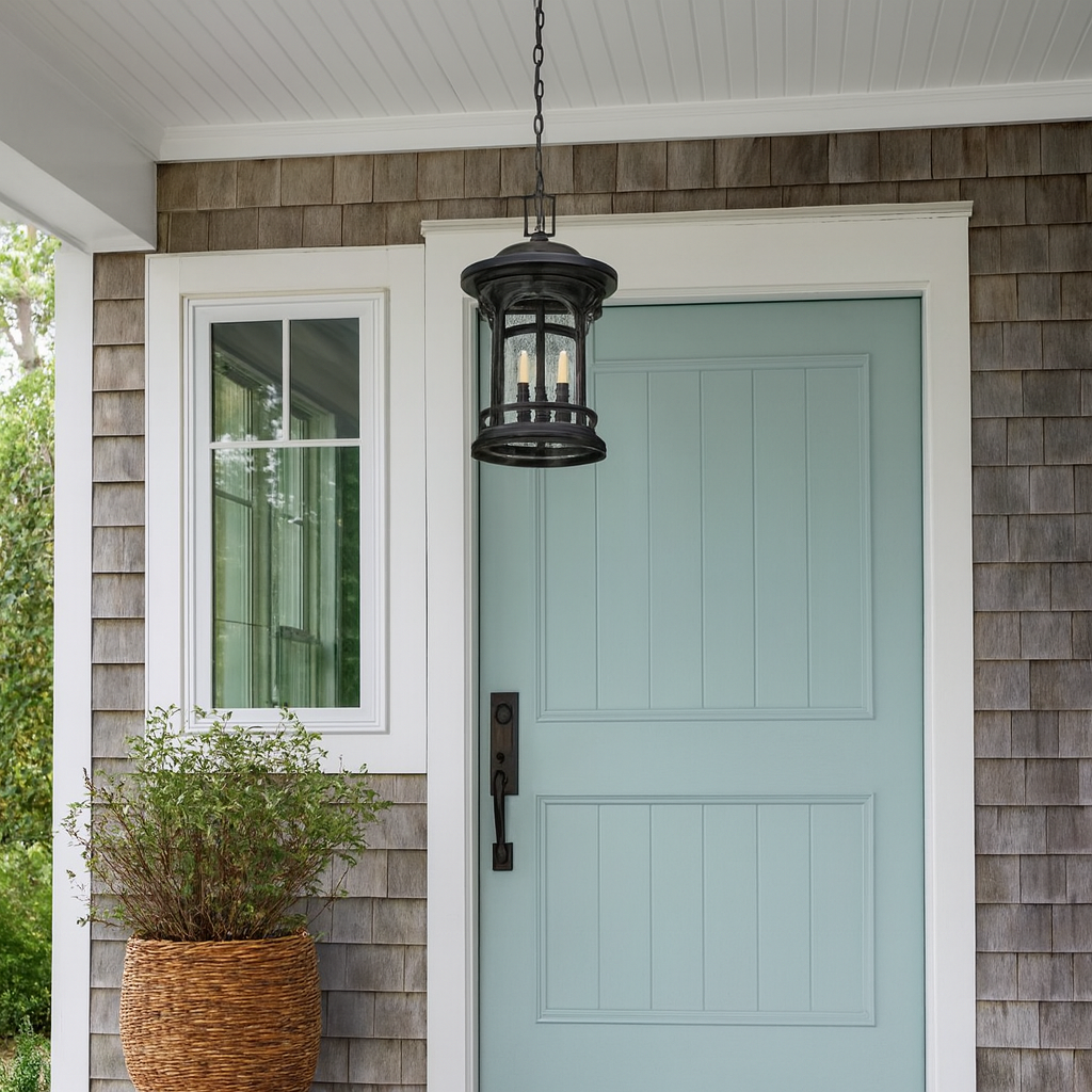 Outdoor Hanging Lantern 18in Bronze Finish Seeded Glass Coastal Armour
