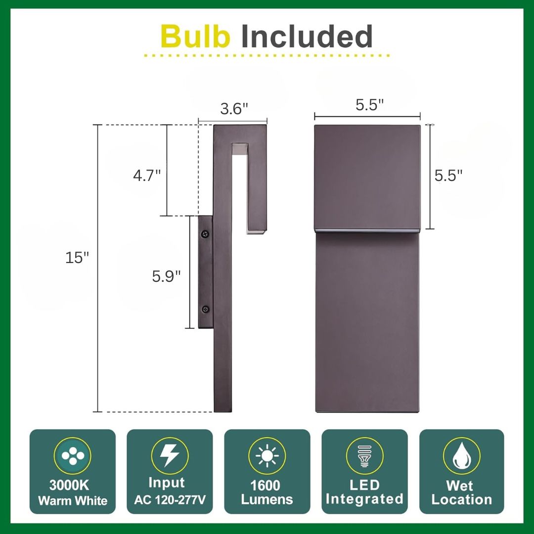 LED Outdoor Wall Sconce 17W Modern Waterproof Light Textured Black