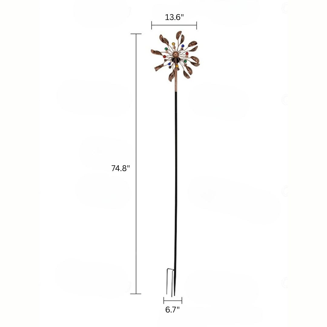 Solar Garden Wind Spinner with LED Lights Double-Sided Bronze Metal Decor
