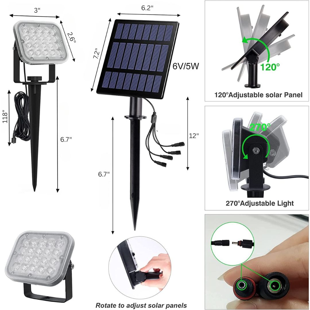 Solar Powered Spotlights Outdoor with Adjustable Angle and Long Cable