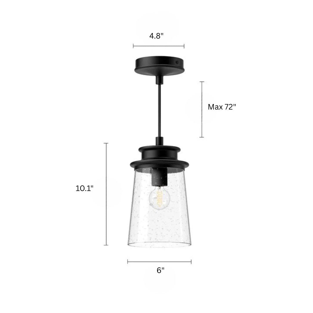 Outdoor Pendant Light with Clear Glass and Matte Black Frame - Weather-Resistant