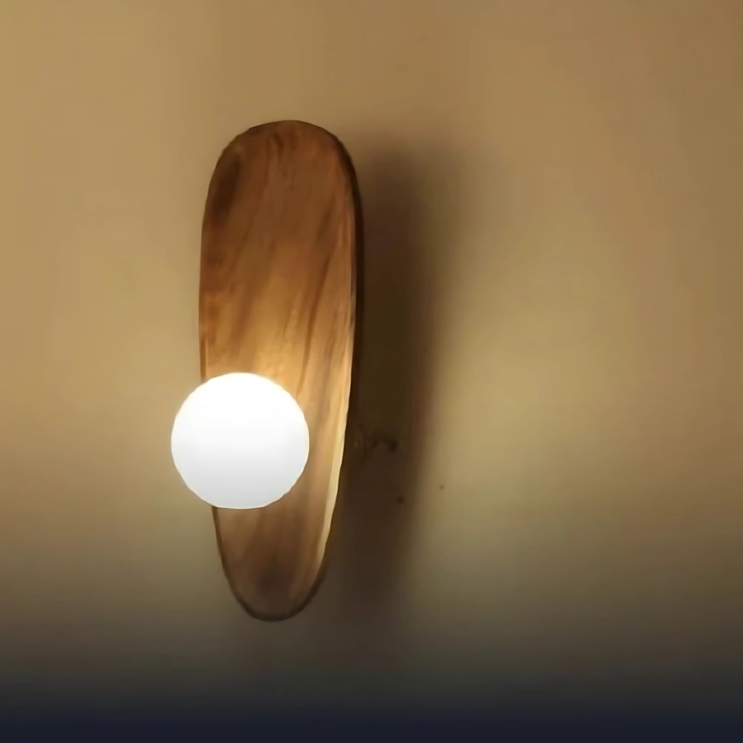 Wall Lamp with Acacia Wood & Opal Glass – Japandi Style E27 Light