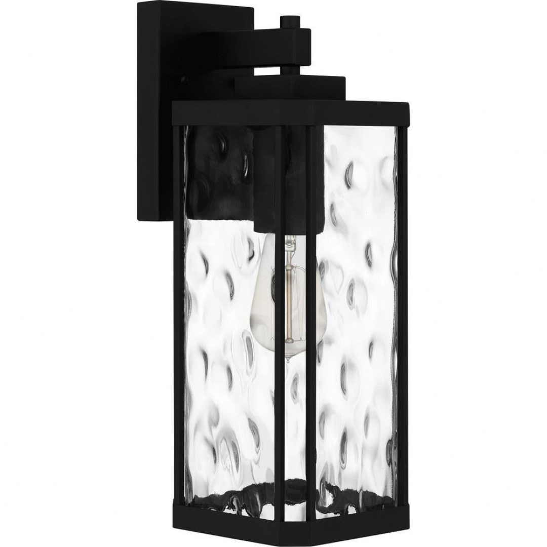 Outdoor Wall Lantern with Clear Hammered Glass and Matte Black Finish