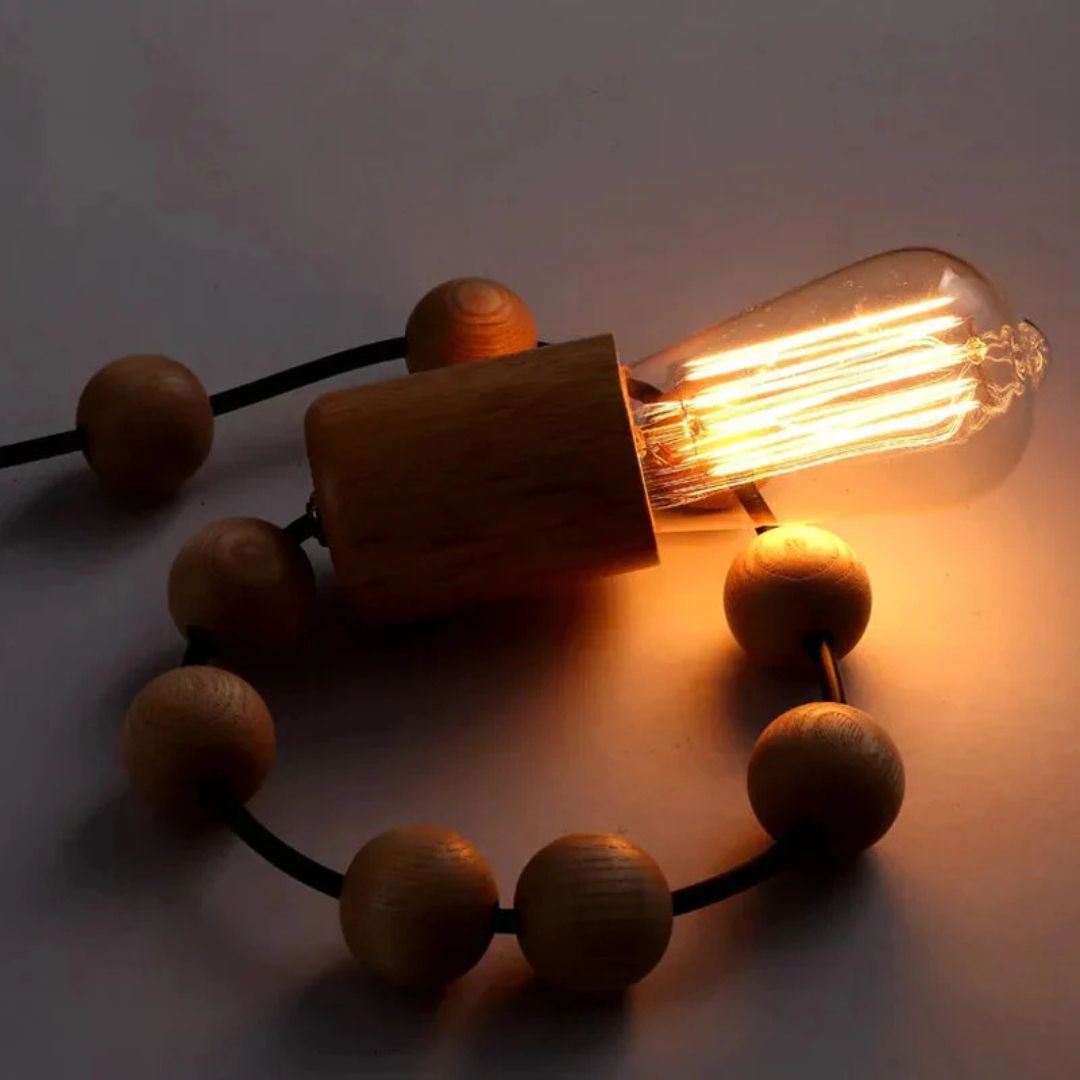 Wooden Beads Pendant Lamp for Kitchen Island - Rustic Modern Hanging Lights