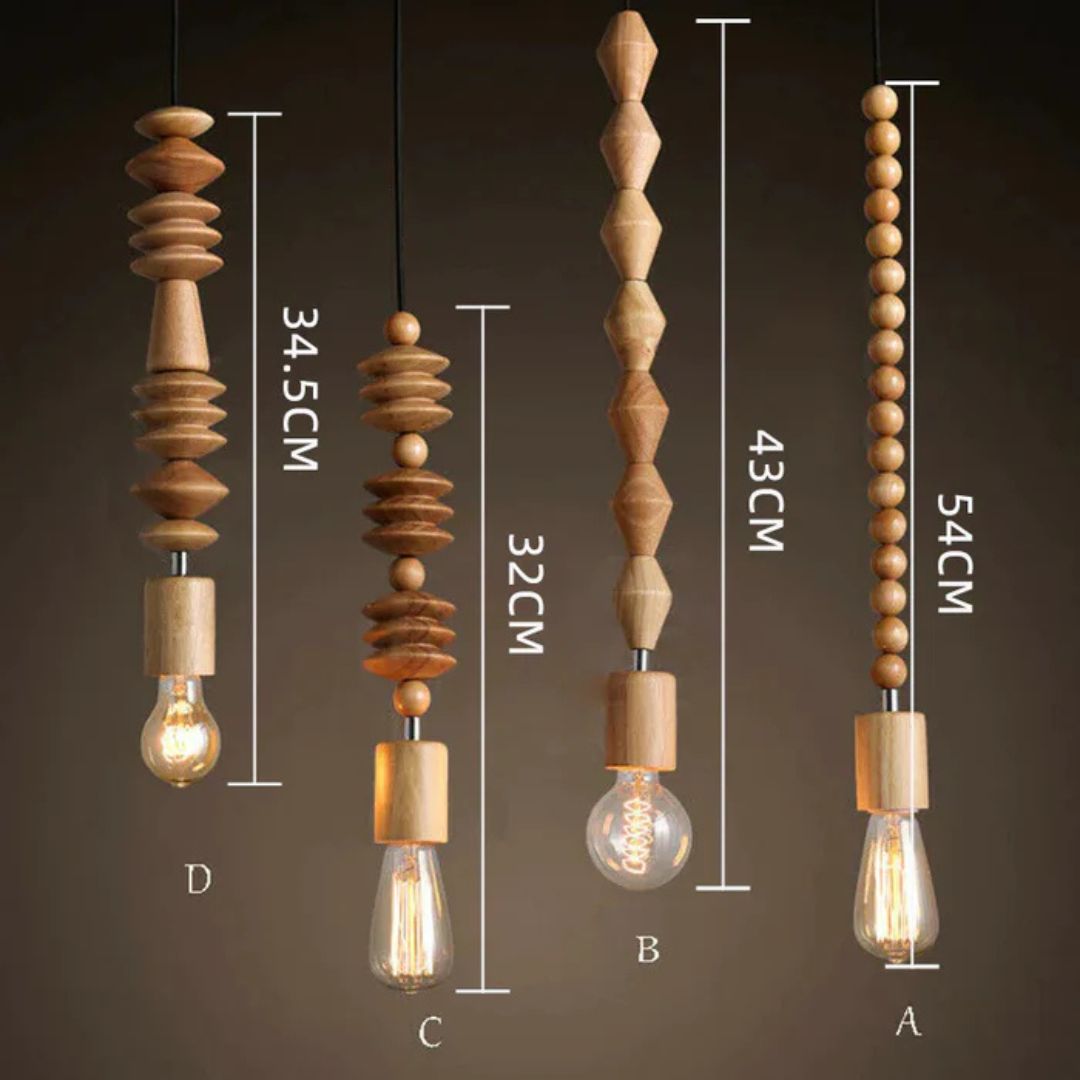 Wooden Beads Pendant Lamp for Kitchen Island - Rustic Modern Hanging Lights