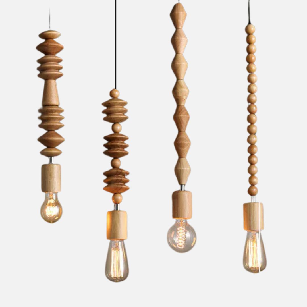 Wooden Beads Pendant Lamp for Kitchen Island - Rustic Modern Hanging Lights