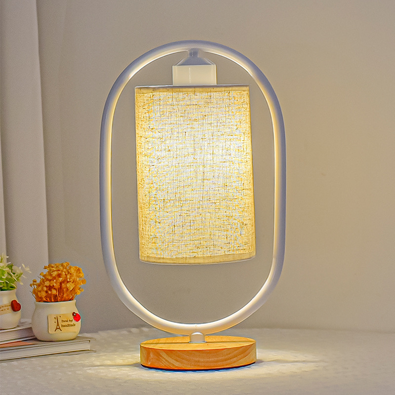 Vintage Wooden Table Lamp with LED Light - Warm Illumination for Bedroom or Desk