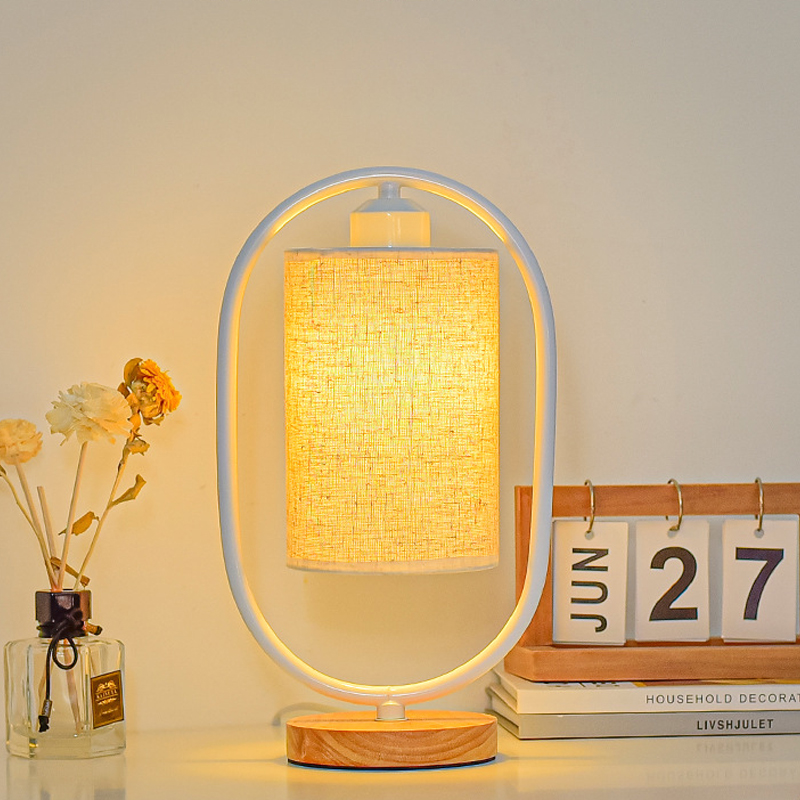 Vintage Wooden Table Lamp with LED Light - Warm Illumination for Bedroom or Desk
