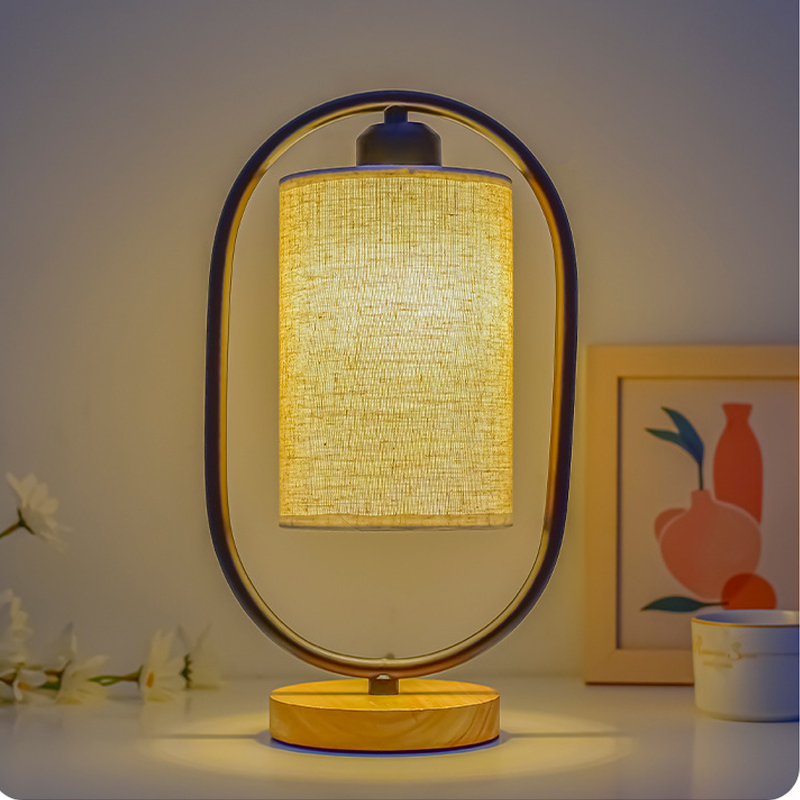 Vintage Wooden Table Lamp with LED Light - Warm Illumination for Bedroom or Desk