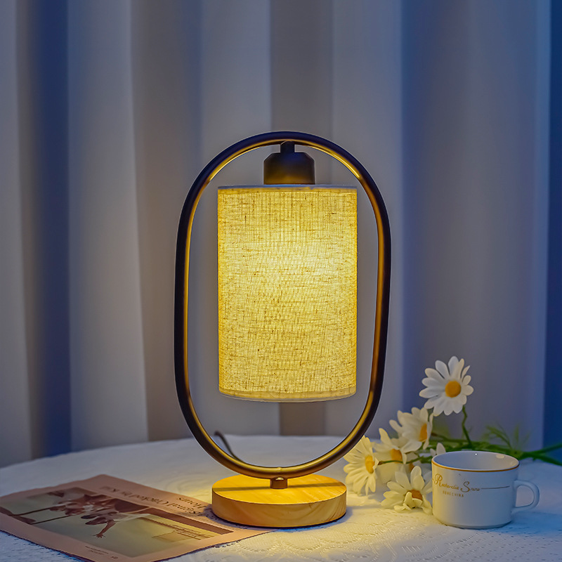 Vintage Wooden Table Lamp with LED Light - Warm Illumination for Bedroom or Desk