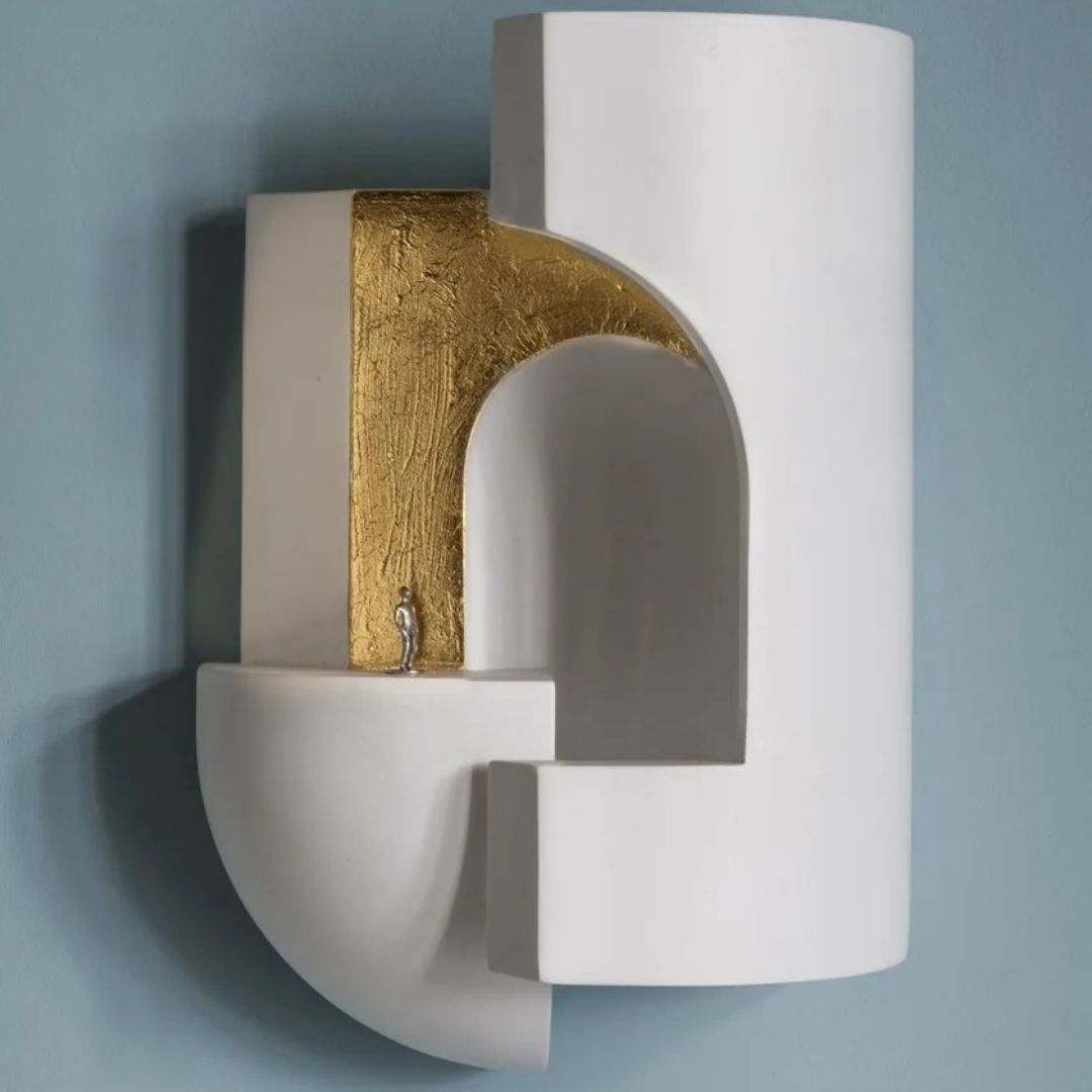 Wall Sconce Light White Plaster LED Indoor Lamp Curved Design
