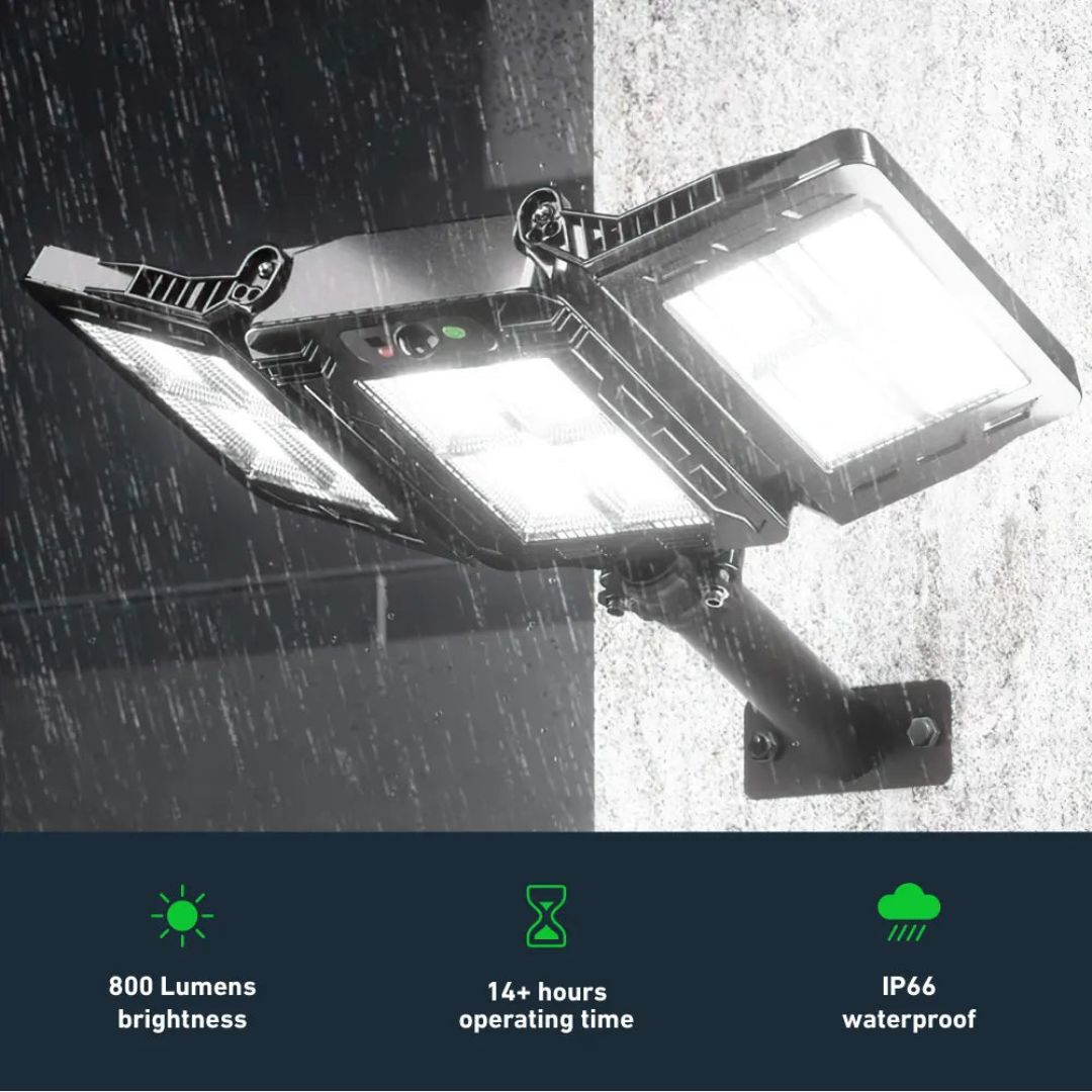 Solar Street Light with 3 Adjustable Heads and Motion Sensor - 800 Lumens