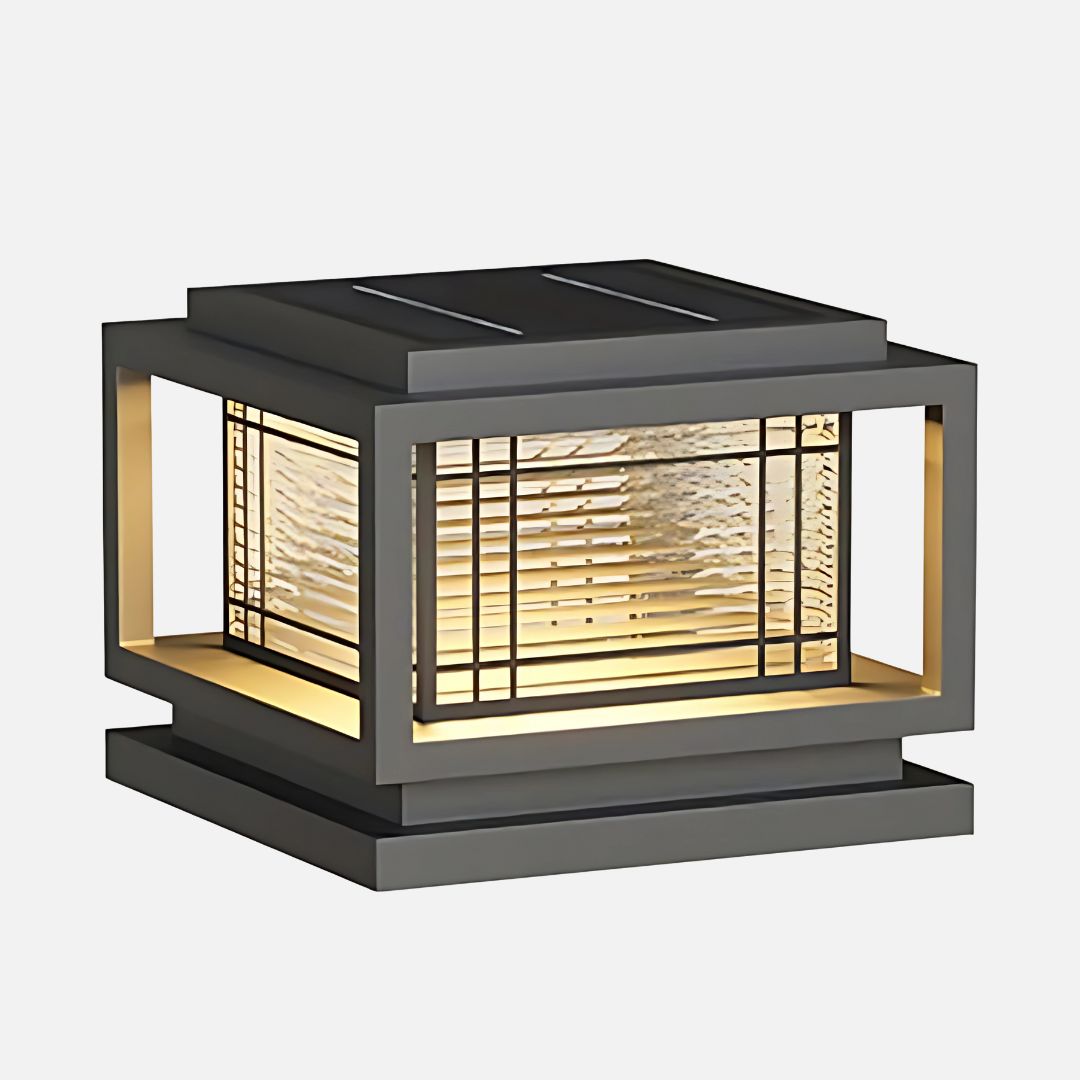 Solar Powered Outdoor Post Light Waterproof Modern Black Aluminum