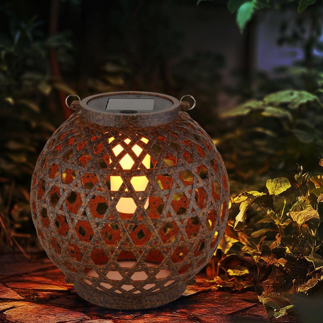 LED Solar Lantern Ball with Flame Effect for Outdoor Use