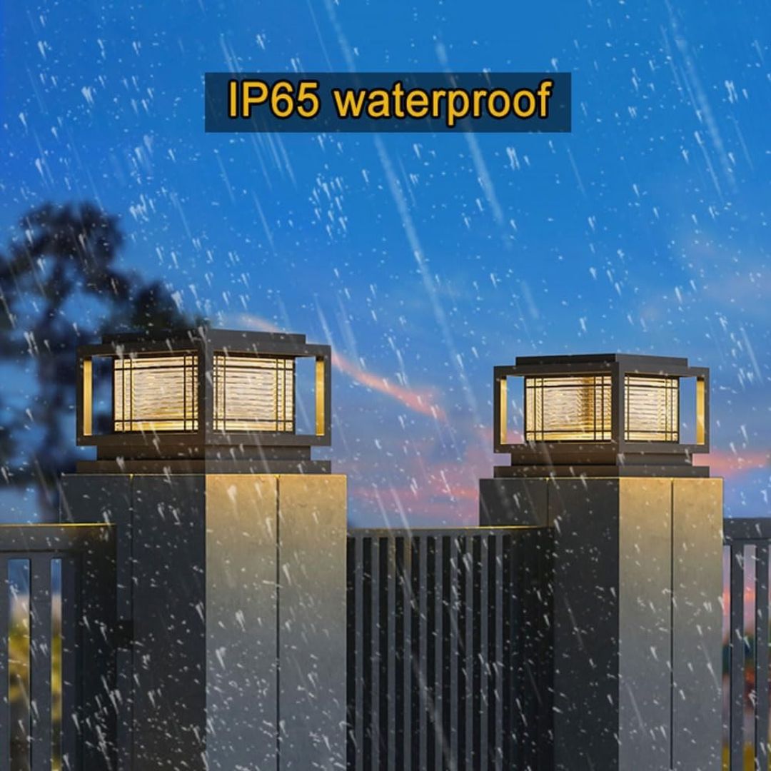 Solar Powered Outdoor Post Light Waterproof Modern Black Aluminum