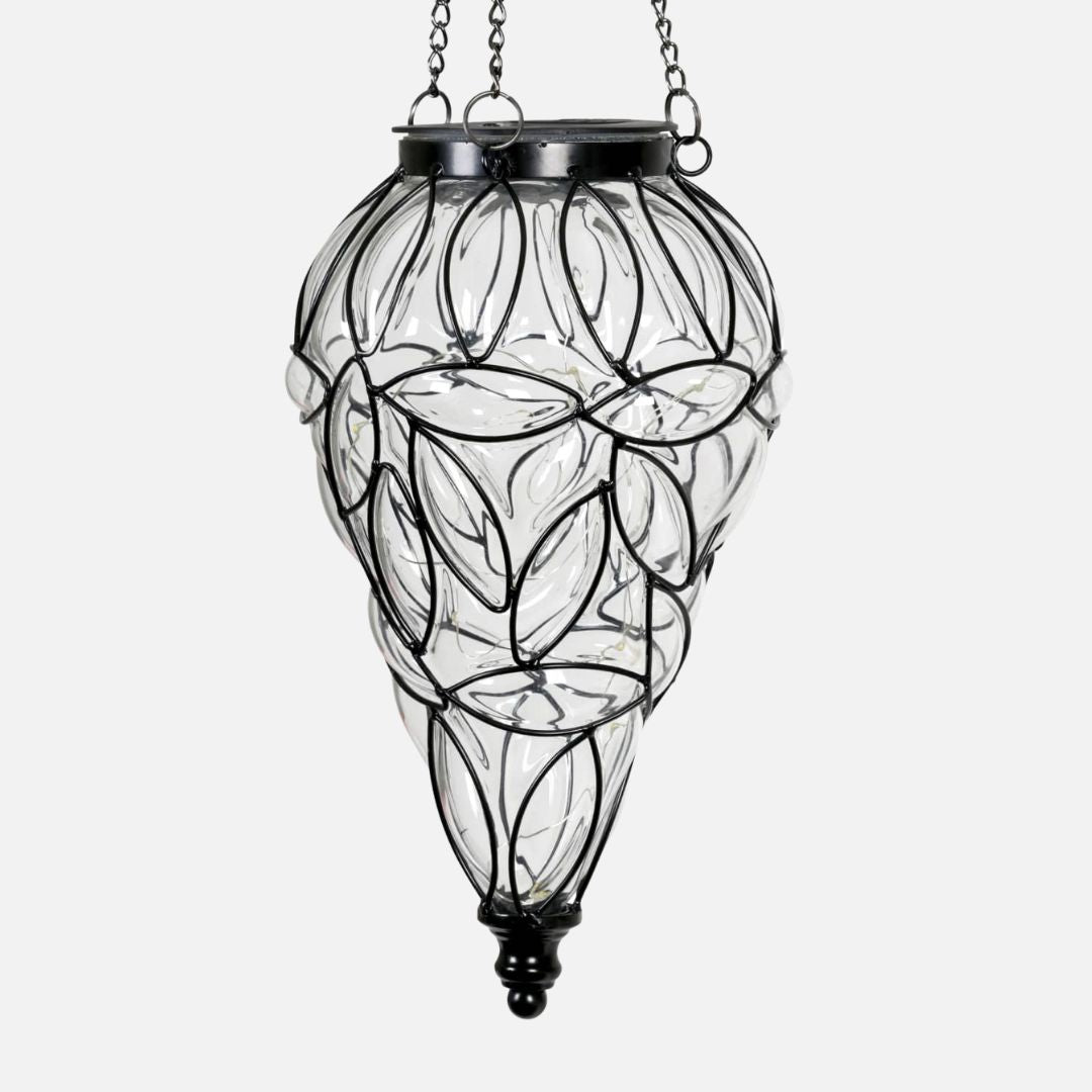 Solar Hanging Lantern with 15 LED Lights – Tear-Shaped Metal Design