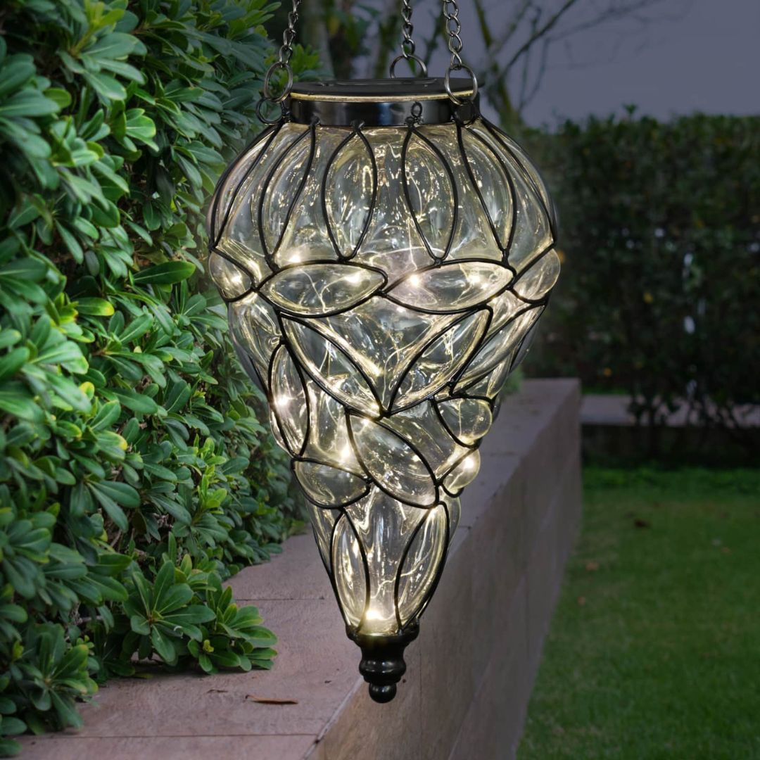Solar Hanging Lantern with 15 LED Lights – Tear-Shaped Metal Design