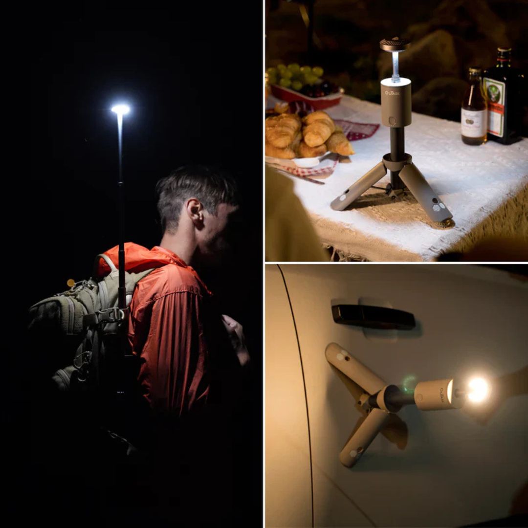 Tripod Telescopic Outdoor Light with Power Bank & Waterproof Design