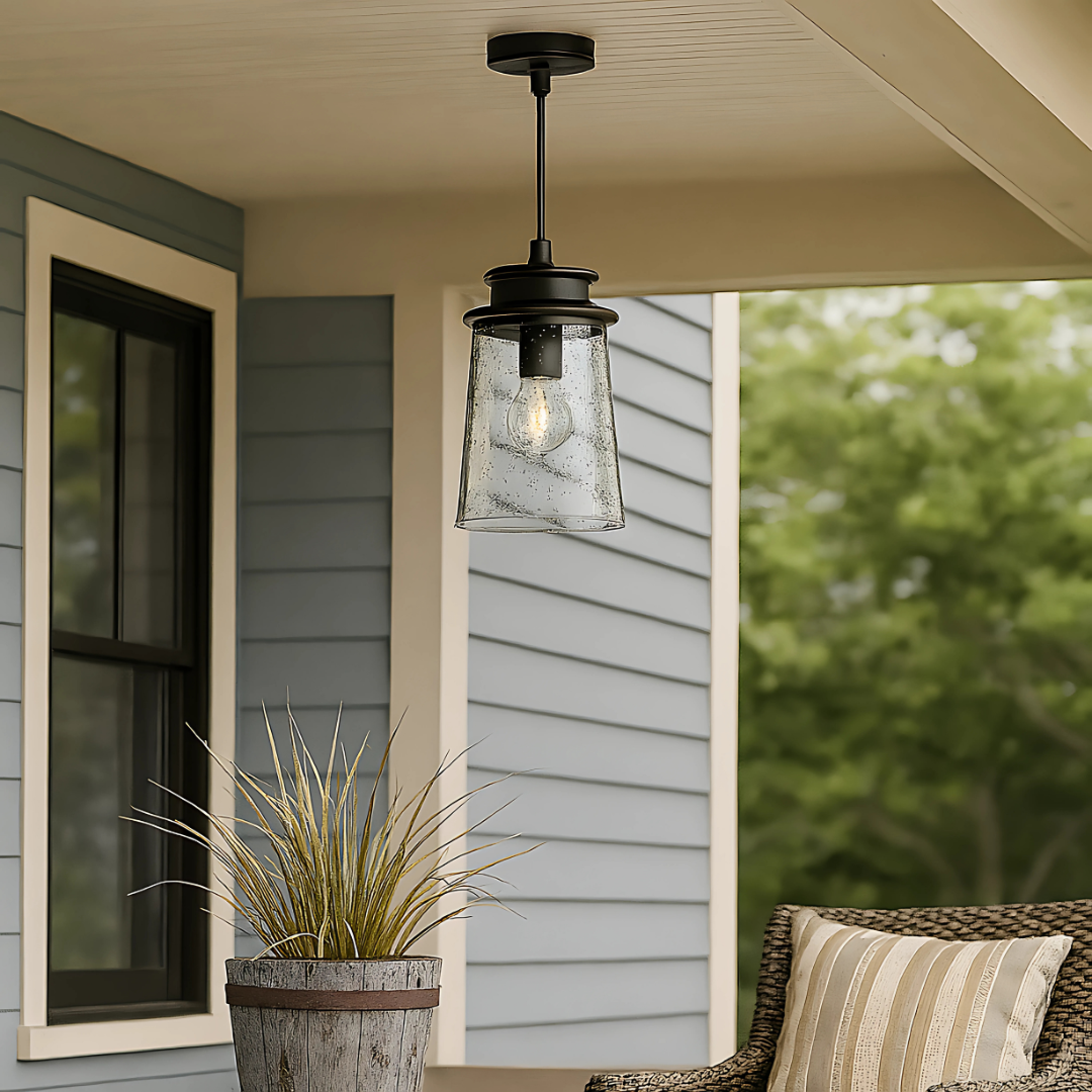 Outdoor Pendant Light with Clear Glass and Matte Black Frame - Weather-Resistant