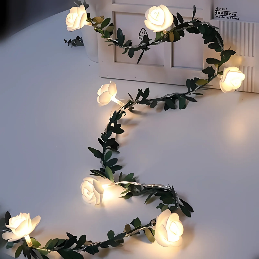 Rose Flower LED String Lights Battery Operated 5–20ft Warm White