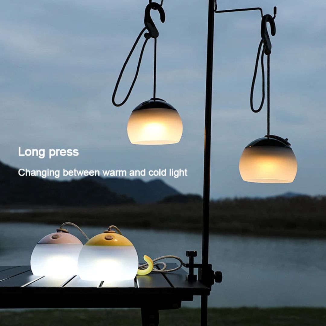 Outdoor Camping Light with Adjustable Rope and Warm-Cool LED Modes