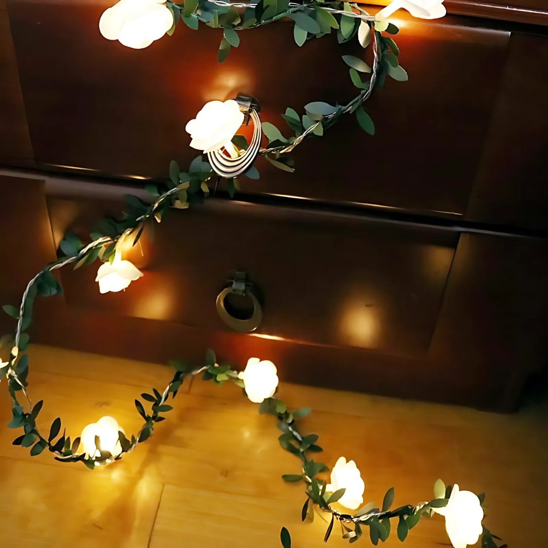 Rose Flower LED String Lights Battery Operated 5–20ft Warm White
