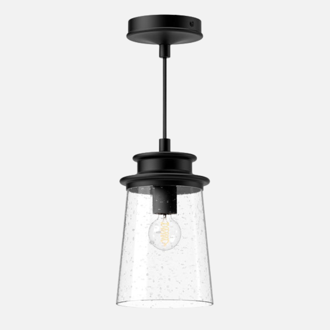 Outdoor Pendant Light with Clear Glass and Matte Black Frame - Weather-Resistant